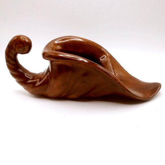 Vintage Cornucopia Horn of Plenty Pottery Dark Brown Ceramic Table Planter - Picture 3 of 11